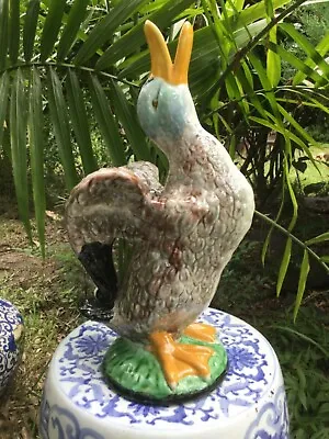 Vintage Majolica Standing Duck Fowl Wine Pitcher By Bordallo Pinheiro Portugal • $139.99