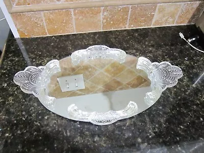 Vintage Glass Mirror Dresser Oval Vanity Tray 18” Long Read Info • $25