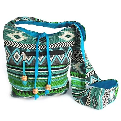 Ethnic Nepal Style Jacquard Sling Bag Cotton Shoulder Student Bag Zipped Pocket • £12.85