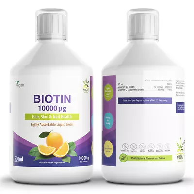 Biotin 10000mcg Liquid Max Strength Healthy Hair Skin & Nail Growth 500ml Vit C • £18.99