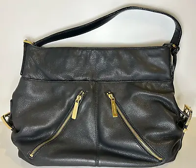 Michael Kors Portland Black Pebbled Leather Hobo Tote Shoulder Bag Purse VGUC • $53.94