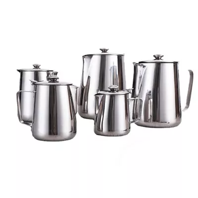 Coffee Kettle Milk Frothing Pitcher Jug Stainless Steel With Lids Espresso Cup • £18.67