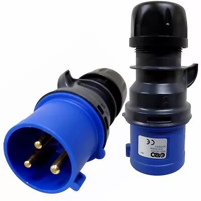 32 Amp 3 Pin Plug IEC CEE Quick Connector Blue Male 2P+E 1ph 220V 230V 240V 32A • £10.95