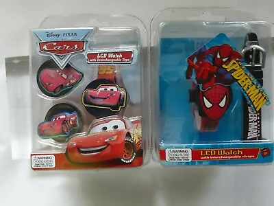 Disney Pixar Cars LCD Watch  McQueen /Tow Mater & LCD Spider-Man Lot Sealed • $36.99