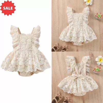 Newborn Baby Girl Ruffle Fly Sleeve Lace Romper Jumpsuit Tutu Dress Clothes • $27.38