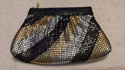 Metal Mesh Evening Bag Chain Strap Striped Black Silver Gold Purse • $20