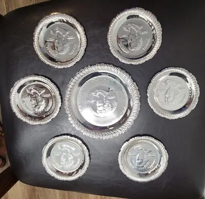 VTG Queen Elizabeth Silver Jubilee Set-7 Coaster Plates T-Pot/Bottle Tray Chrome • $59.99