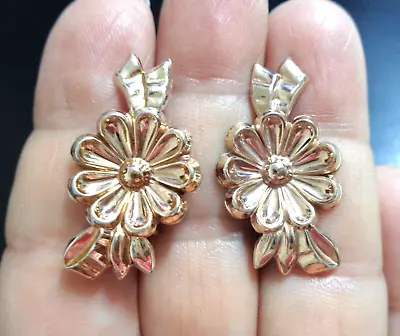 Sterling Stamped Vintage Rose Gold Over Screw Back Petal Flowers Earrings Set • $16.99