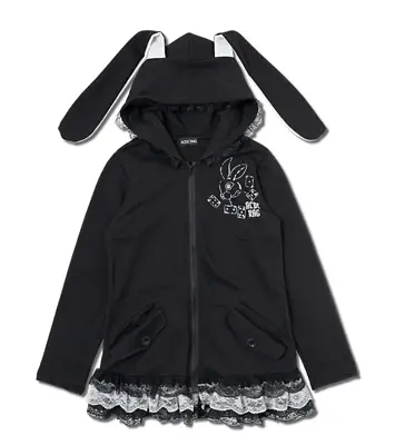 Lolita Black Bunny Ears Hoodie With Lace Detail • $50