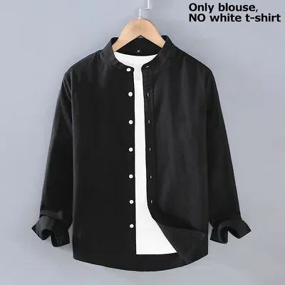 Mens Cotton Linen Long Sleeve Dress Shirt Button-down Loose Blouse Tops Soli ♬ • $13.78