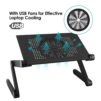 Adjustable Laptop Cooling Stand Portable Desk Folding Computer Table Tray W/Fan • £18.99