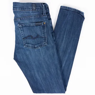 7 For All Mankind Gwenevere Skinny Womens Jeans Distressed Dark Wash Size 24/29 • $15.19