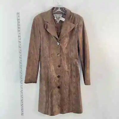 VTG J. Percy For Marvin Richards Women's Brown Snakeprint Leather Pea Coat 6 • $45