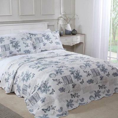 £28.99 • Buy Wordsworth Bedspread Plus Pillow Sham Set, Quilted Patchwork Bedspreads Silver