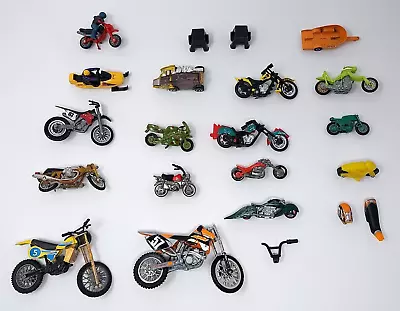 20+ Mixed Brand Lot Motocross Chopper Motorcycle Die Cast Metal Parts Pieces • $8.50