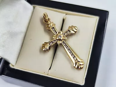 9ct Gold Cross Pendant With Diamond Hallmarked • £206