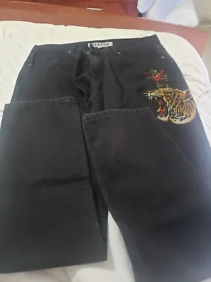 REASON Clothing - Men's Jeans - EMBROIDERED TIGER Design - BLACK - Size 36x32 • $25