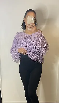 Purple Lilac Shaggy Knit Jumper Size S/M Cameo Rose Off The Shoulder Cropped • £15