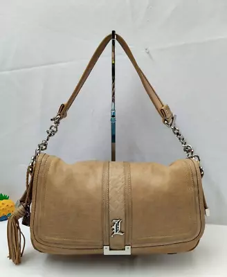 L.A.M.B. Brown Tan Leather Tassel Chain Strap Hobo Shoulder Bag Purse • $103.50