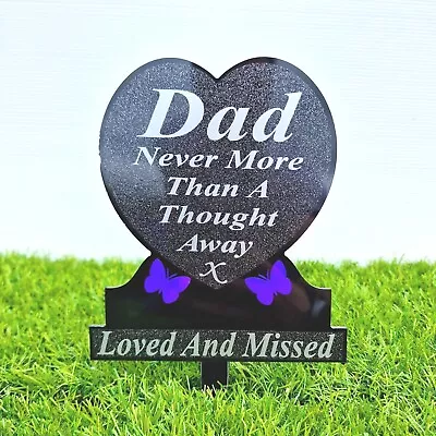 Dad Memorial Gift Plaque Grave Heart Light Refractive Purple Butterfly • £9.99