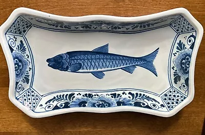 OUD Delft Herring Fish Dish Platter Porcelain White And Blue Hand Painted • $85