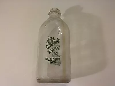 VTG STAR DAIRY GALVESTON TEXAS STAR GRAPHIC MILK BOTTLE 1/2 Gallon Green • $50