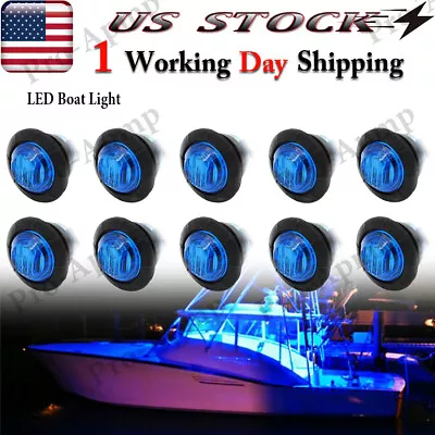 10x Blue Round Marine Boat 12V Cabin Deck LED Light Stair Stern Transom Light • $11.97