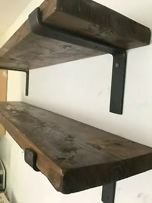 Shelf -Scaffold Board Rustic Shelves Industrial Solid Wood+2 Steel Brackets 60c • £19.97