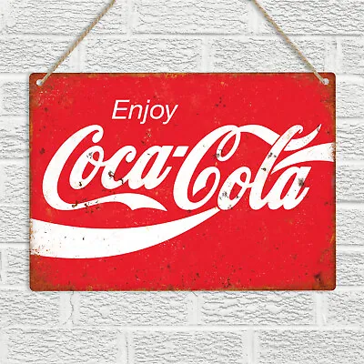 Enjoy Coca Cola Retro Vintage Style Metal Tin Wall Sign Pub Bar Man Cave Coke • £6.49