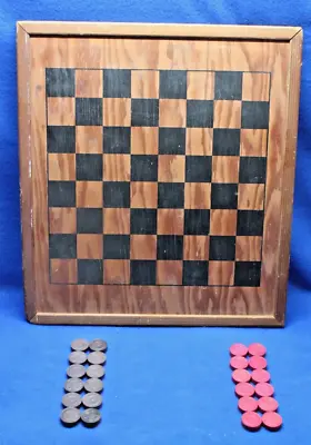 Original Antique Vintage Checkers Wood Gameboard With Wooden Pieces • $49.99