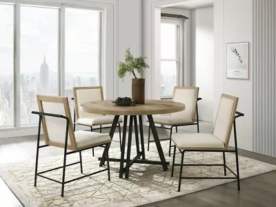 5pc Dining Table And 4 Upholstered Chairs Set Oak Finish Round Table For Kitchen • $1149