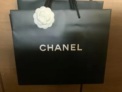 Set Of 6- Chanel Authentic Medium Black Shopping Paper Gift Bags W/1 Camellia • £120.52