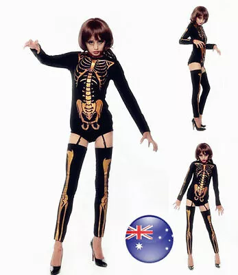 Halloween Ladies Adult Snazzy Skull Zombies Fancy Dress Day Of The Dead Costume • $21.84