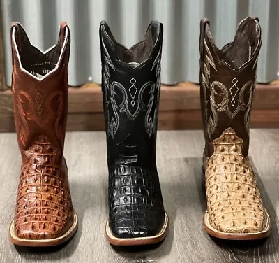 Men's Rodeo Cowboy Alligator Tail Print Western Square Toe Boots Mexico Product • $119.99