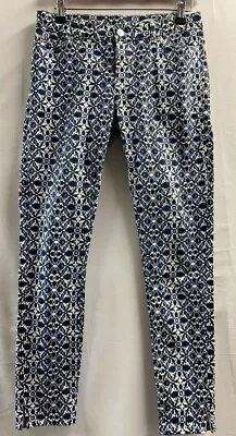 Zara Blue/ Black & Cream Pattern Stretch Skinny Jeans Size 10 CG P12 • £7.99