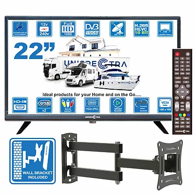 Unispectra 22  TV + Wall Bracket 12V / 240V FHD LED MOTORHOME CARAVAN BOAT TRUCK • £188.81