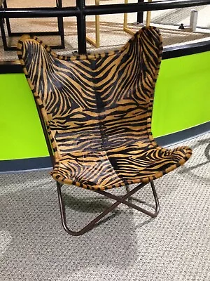 🦓 New! Leather Butterfly Chair. Hair On Hide Brown Zebra Pattern.  Adult Size. • $4