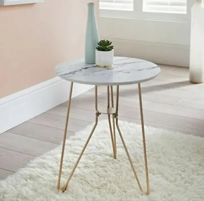 £20 • Buy Marble Top Side Table With Gold Metal Legs Vintage Lounge Living Room New