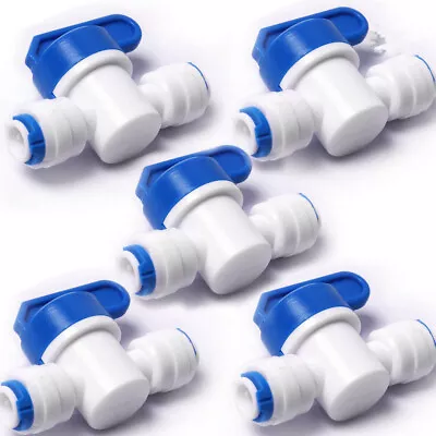 5Pcs Ball Valve Inline Tap 1/4  Quick Connect Push Fit RO Water Reverse Osmosis • £5.98