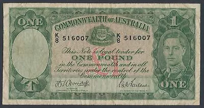 Australia: 1942 WWII KGVI £1 1 Pound Armitage-McFarlane. GF - Cat VF $150 F $7 • $19.99