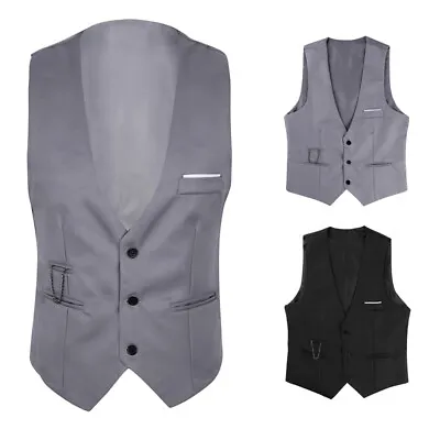 US Mens Formal Suit Vest Single Breasted Business Dress Vest For Suit Or Tuxedo • $11.12
