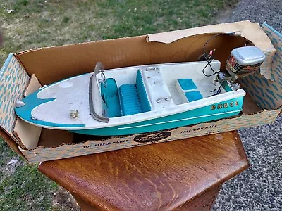 Vintage Toy Speed Boat  Original Motor And Box Made In The USA Blue And White • $285