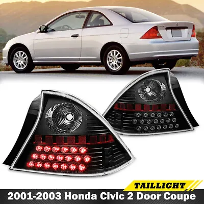 LED Tail Lights For 2001-2003 Honda Civic 2DR Coupe Black Clear Rear Lamps Pair • $143.99