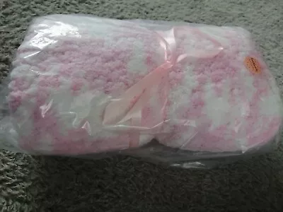 Hand Knitted Baby Blanket Pink And White • £4