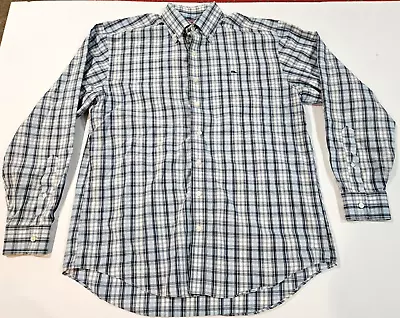 Vineyard Vines The Whale Plaid Blue Gray White Button Down LS Shirt Size Medium • $15.75