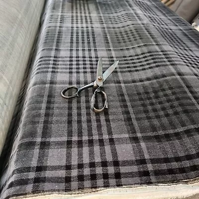 Black And Grey Checked Tartan Upholstery Velvet Fabric Used By NEXT • £7.95