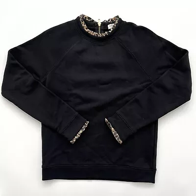 J. Crew Leopard Ruffle Trim Sweatshirt Cotton Back Zipper Women’s Size XS Black • $14.88