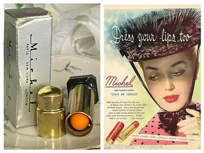 Vintage Michel Cosmetics  Lipstick Gold Metal Bullet Tube Orange Glacee • $25.19