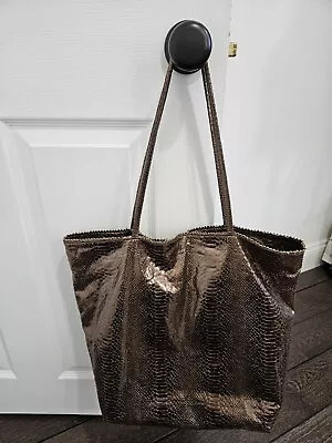 Carlos Falchi Large Tote Bag Overnight Bag Attached Pouch Brown Textured • $27