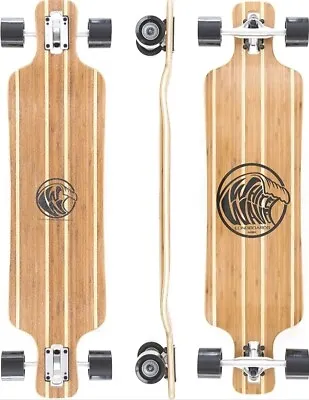 White Wave Bamboo Longboard Skateboard. Cruiser Drop Deck Long Board For Cruisin • $129.99